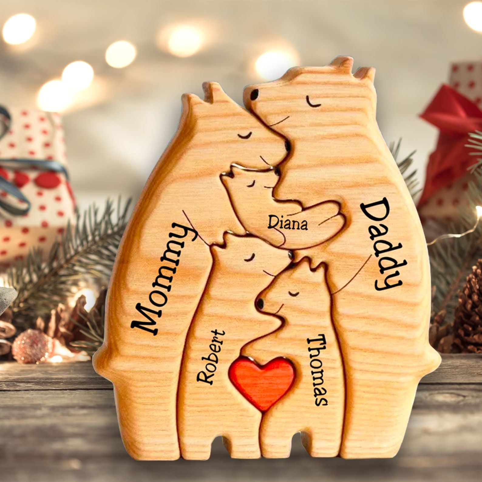 Wooden Bear Family Puzzle, Family Keepsake Gifts, Animal Family Wooden Toys, Wedding Anniversary, Home DecorTree, Christmas Gift