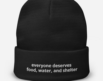 food water and shelter beanie