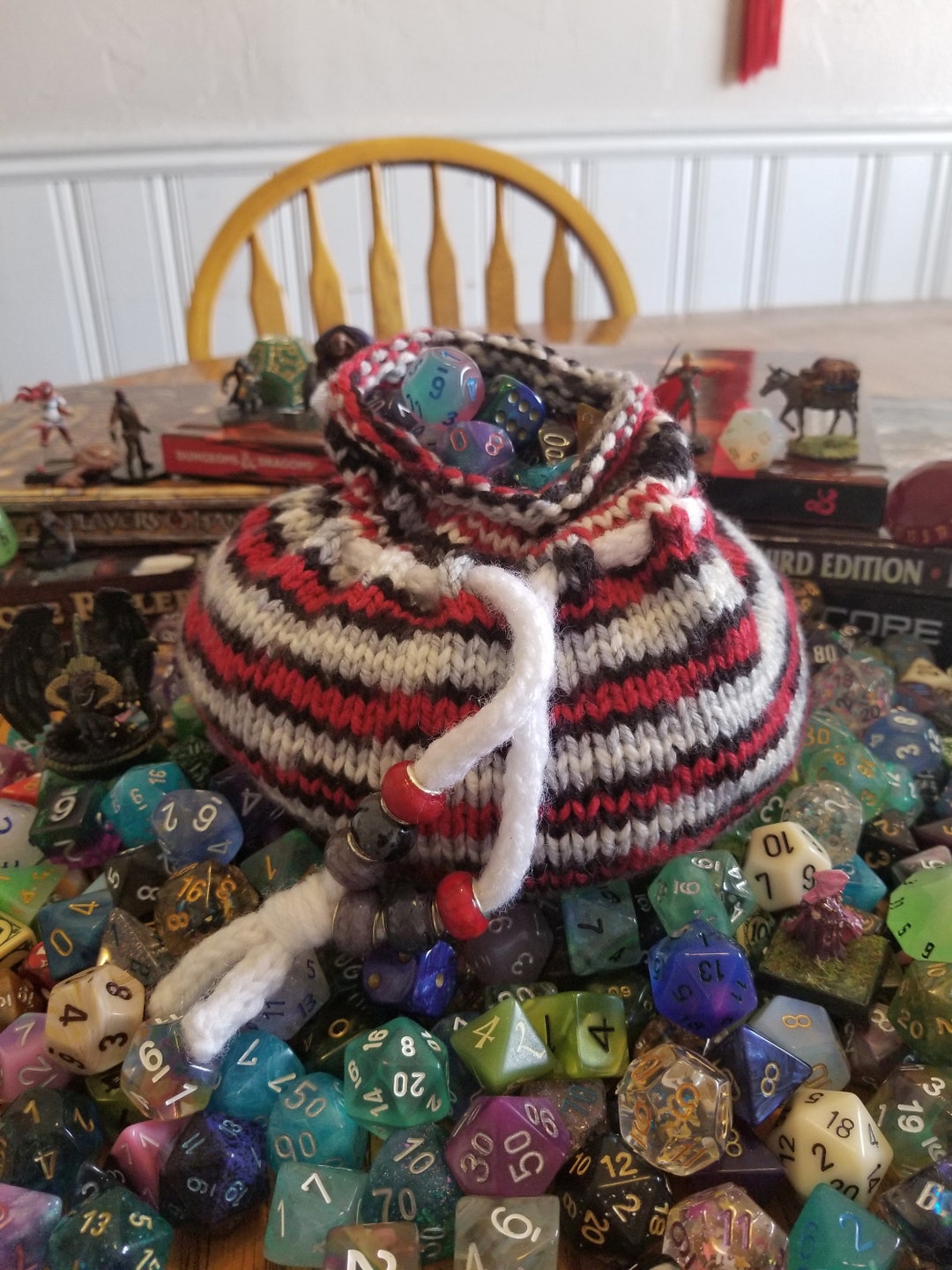Black and White and Red All Over Hand Knit Dice Bag Etsy