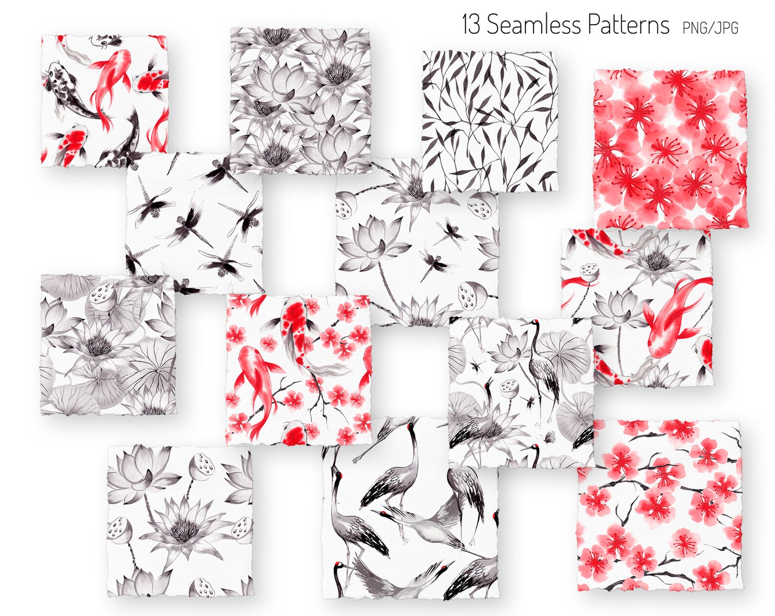 Japanese Digital Paper Watercolor seamless pattern Scrapbook Etsy