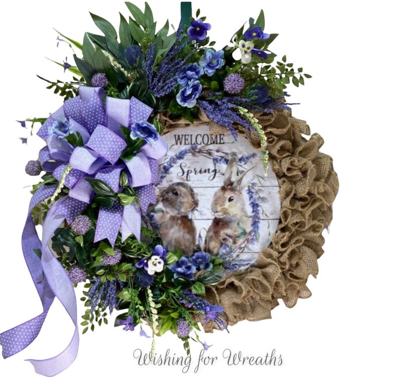 Spring Animal Wreath Spring Wreath - Purple With Bunnies - Etsy