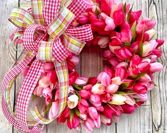 Pink Tulip Easter Spring Wreath, Mother's Day Wreath, Easter Wreath - Etsy