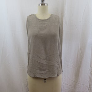 Vintage Beige Crinkled Silk Sleeveless Crew Shell Top