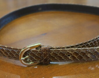 Vintage Worth Tan Leather Snakeskin Pattern Goldtone Metal  display picture 2
