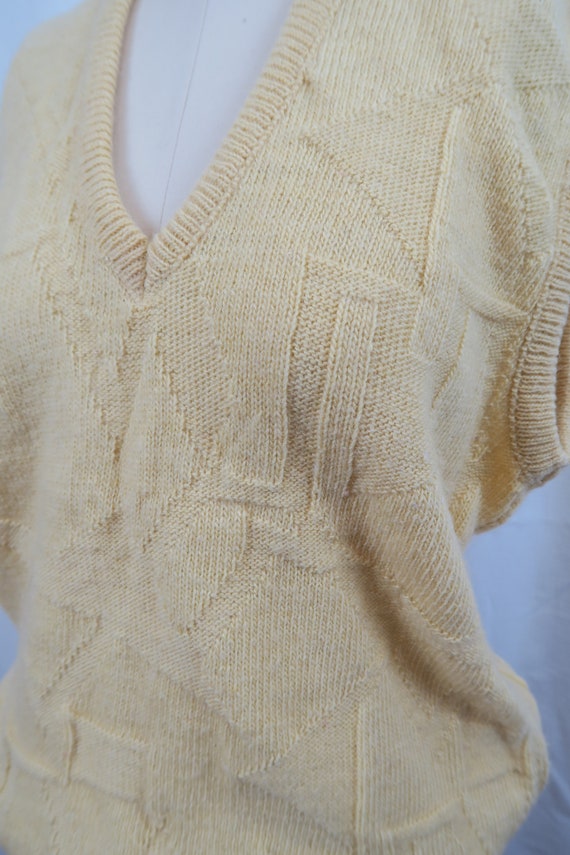 Vintage Butter Yellow Textured Knit Wool Sweater … - image 5