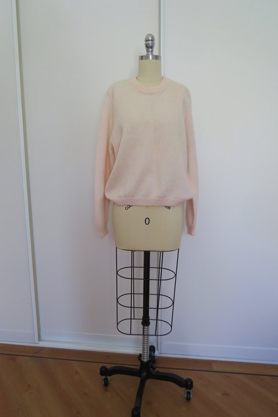 Pale Pink Handknit Wool Vintage Jumper - image 2