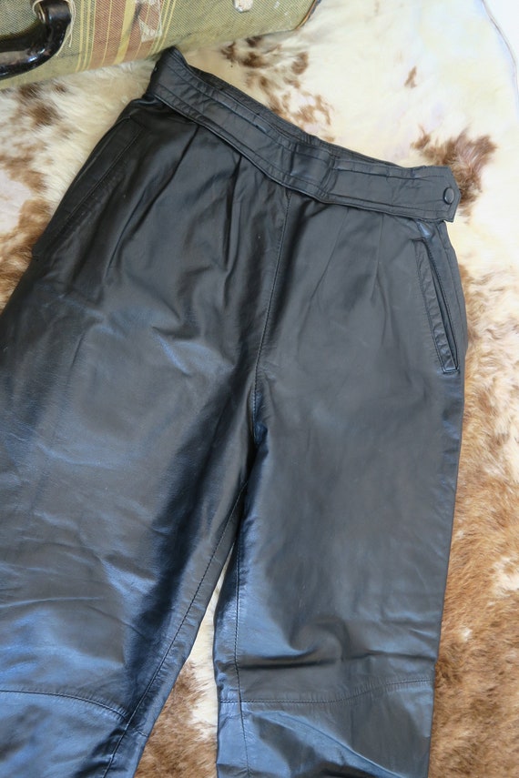 Vintage 1980s 1990s Black Leather High Waisted Ta… - image 1
