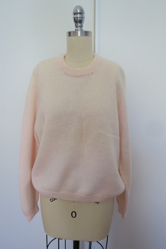 Pale Pink Handknit Wool Vintage Jumper - image 3