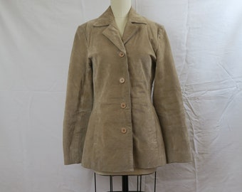 Vintage 90s 2000s Beige Tan Cream Genuine Suede Jacket Coat Millennium Minimalist