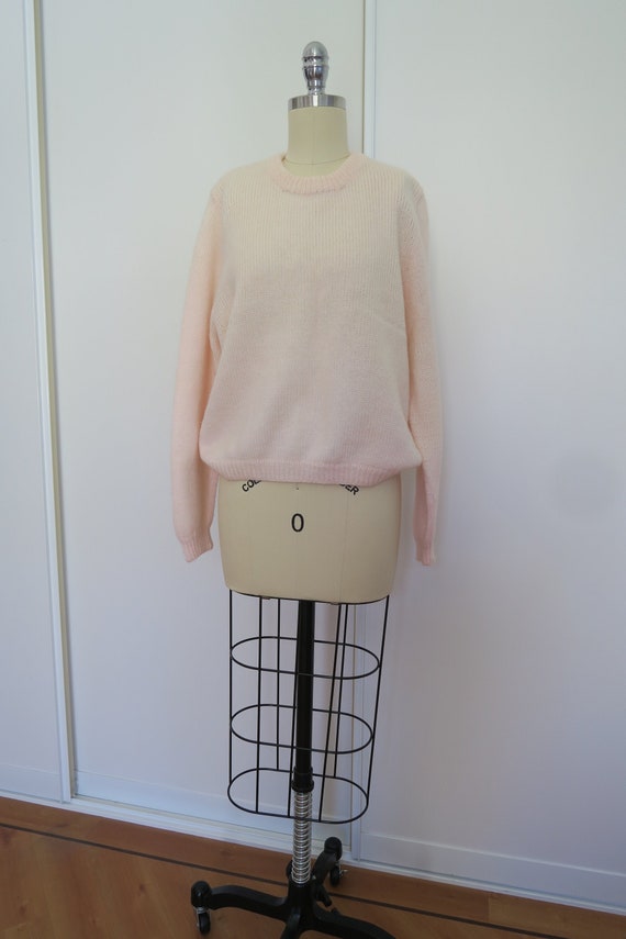 Pale Pink Handknit Wool Vintage Jumper - image 1