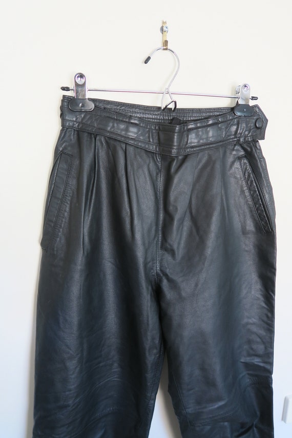 Vintage 1980s 1990s Black Leather High Waisted Ta… - image 2