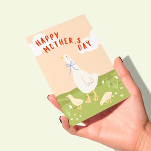 Handgemachte Muttertagskarte, glückliche Muttertagskarte, moderne Boho Gänse & Babies Illustration, süße und minimalistische Tierkunst, Geschenk für Mama