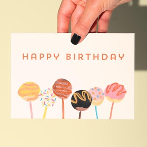 Cartão de aniversário feito à mão | Cartão de feliz aniversário | Cake Pop Art | Cartão pintado à mão | Cartão de aniversário personalizado | Cartão de aniversário de amigo