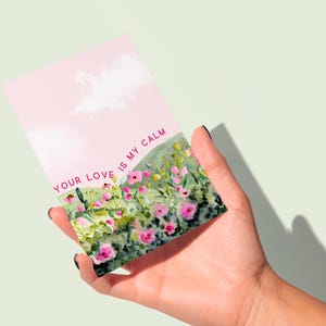 Romantische Aquarell handgemachte Liebeskarte, Valentinstag Grußkarte, Deine Liebe ist meine ruhige Karte, Valentinstag Geschenk, Karte für Partner