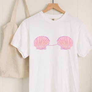 Comfort Colors® Mermaid Shell Bra T-Shirt, Beach Graphic Tee with Seashells, Ocean Aesthetic Art, Festival Tee, Womens Tee, Mermaid Core