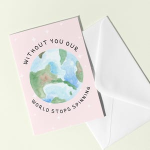 Handgemachte Muttertagskarte, ohne dich, unsere Welt hört auf, Karte zu drehen, Aquarell Kunstkarte, erdiges Design, herzliche Karte für Mama oder Frau