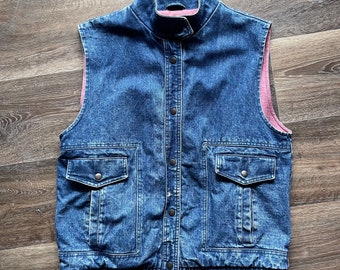 1980s Large Denim Lined Vintage Vest