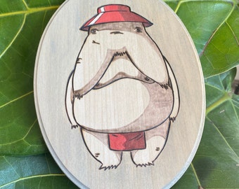 Handmade Wood Burned Radish Plaque: 5x7 Oval Stained Wood