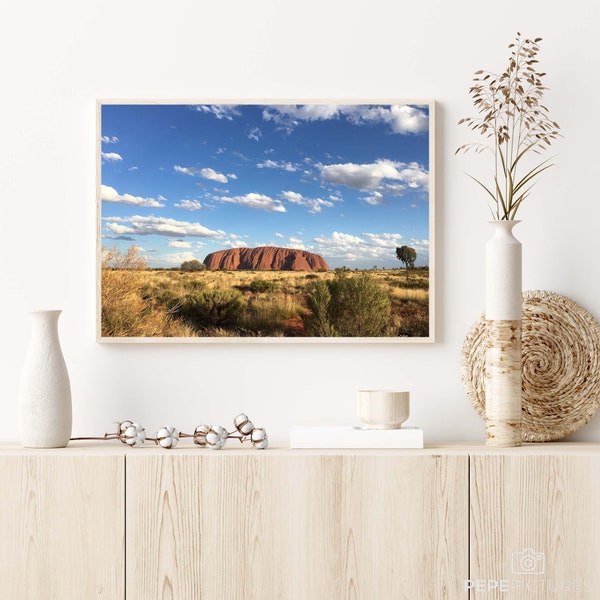 Digital Landscape Print, Australia Landscape Photography, Outback Wall Art, Uluru, Ayers Rock | Uluru Midday Sun - Red Center, Australia