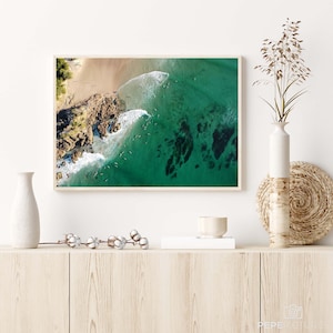 Digital Beach Print, Ocean Wall Art, Surfing Wall Art, Aerial Beach Photography, Landscape Art Print | The Pass - Byron Bay, Australia