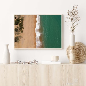 Digital Beach Print, Tropical Coastal Poster, Ocean Wall Art, Aerial Beach Photography, Droneshot | Beach Waves - Magnetic Island, Australia