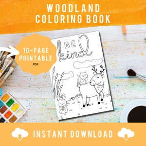 PRINTABLE WOODLAND COLORING book pages | Digital download of 10 woodland themed coloring pages | Printable coloring pages | Coloring book