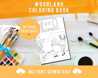 PRINTABLE WOODLAND COLORING book pages | Digital download of 10 woodland themed coloring pages | Printable coloring pages | Coloring book