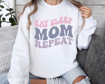 Personalized Mama Sweatshirt, Customizable Mama Shirt, Add Your Kids' Names to the Sleeve, Mama Shirt With Kids Name, Eat Sleep Mom Repeat