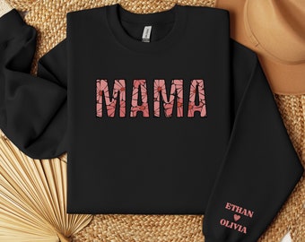 Retro Personalized Mama Sweatshirt, Customizable Mama Floral, Add Your Kids' Names to the sleeve, Mama shirt with kids name on sleeve