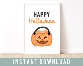 Happy Halloween with orange pumpkin | Autumn Fall Printable wall art digital print | Digital download | Halloween printable