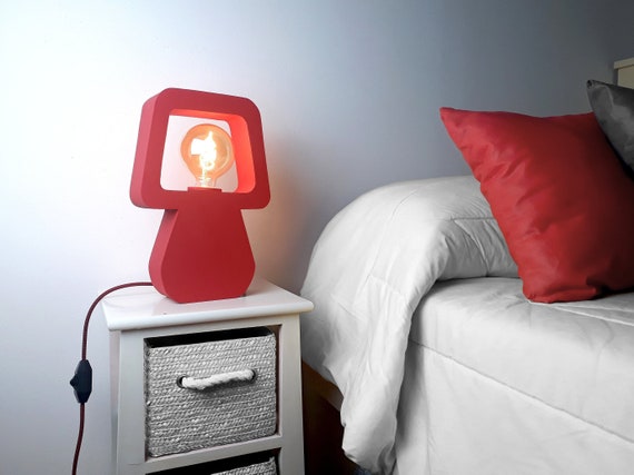 Pop art lamp 14 inches tall vibrant red, Squiggle lamp, Mid century modern, Home decor funky bedside lamp, Quirky mushroom shape, Room decor