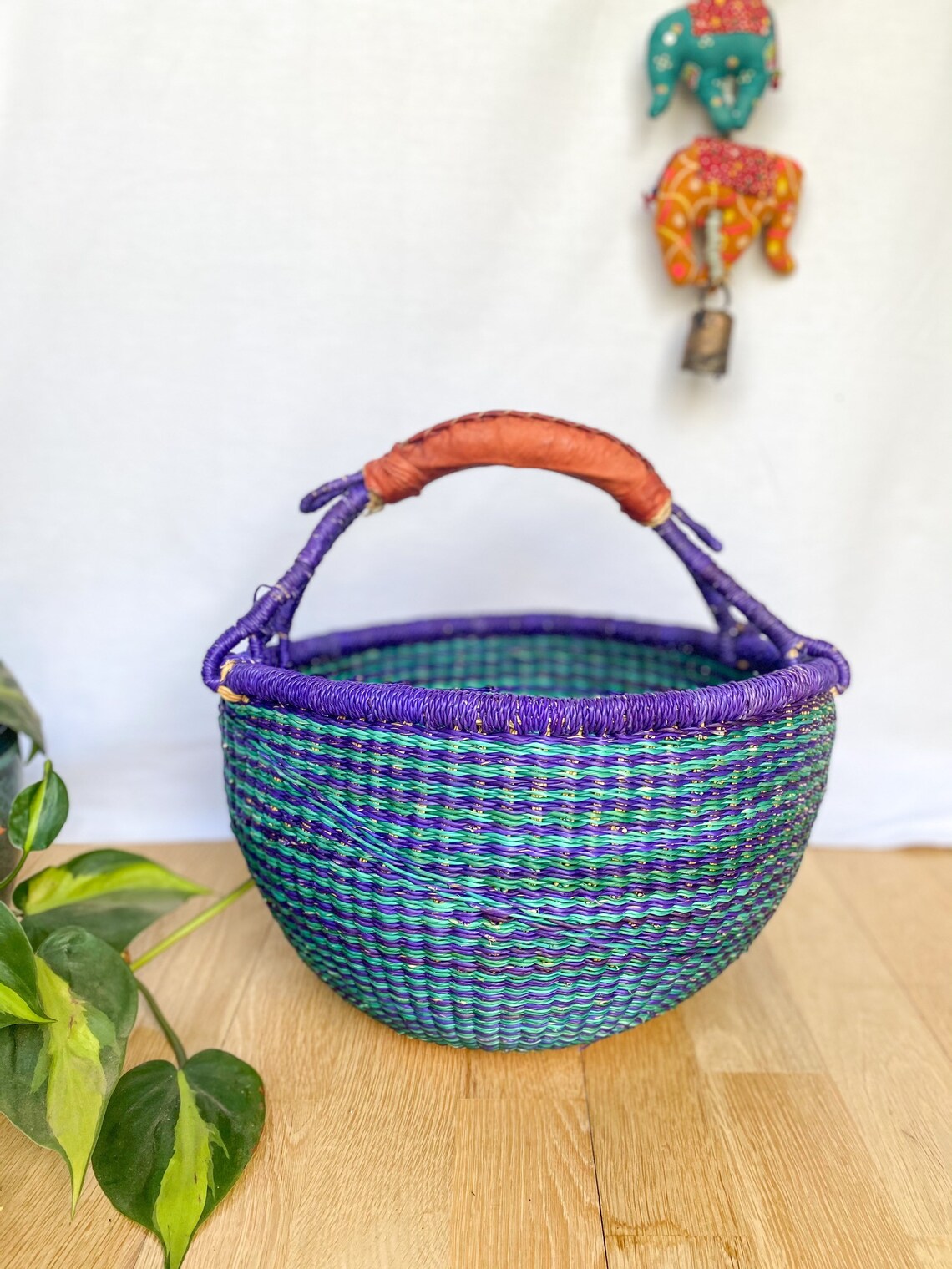 Large woven basket // Green Etsy