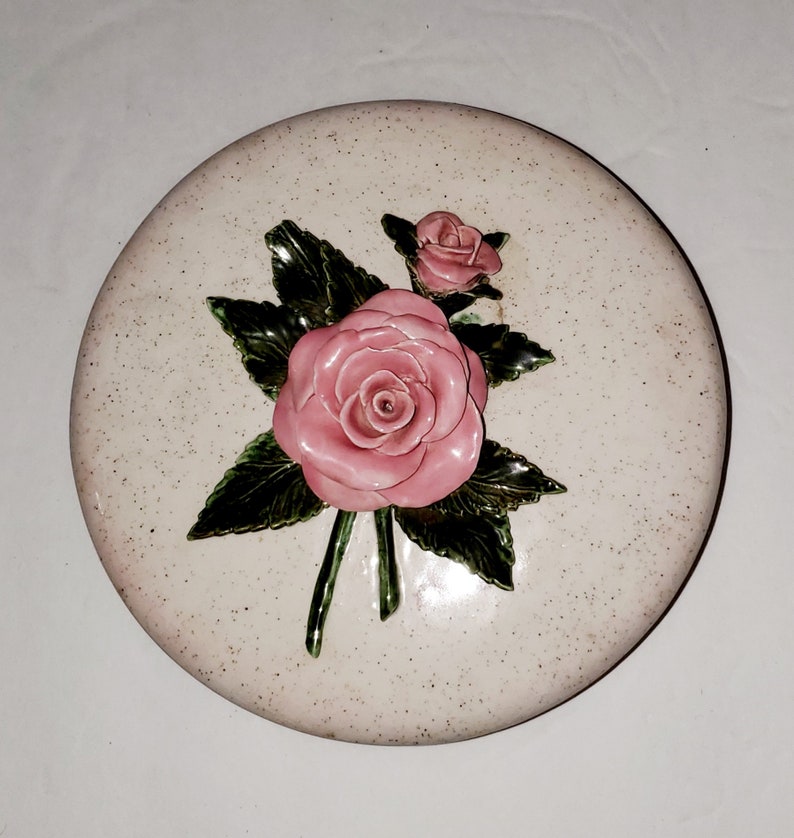 Unique Vintage Rose-Crested Ceramic Jewelry/Trinket Dish/Box image 1