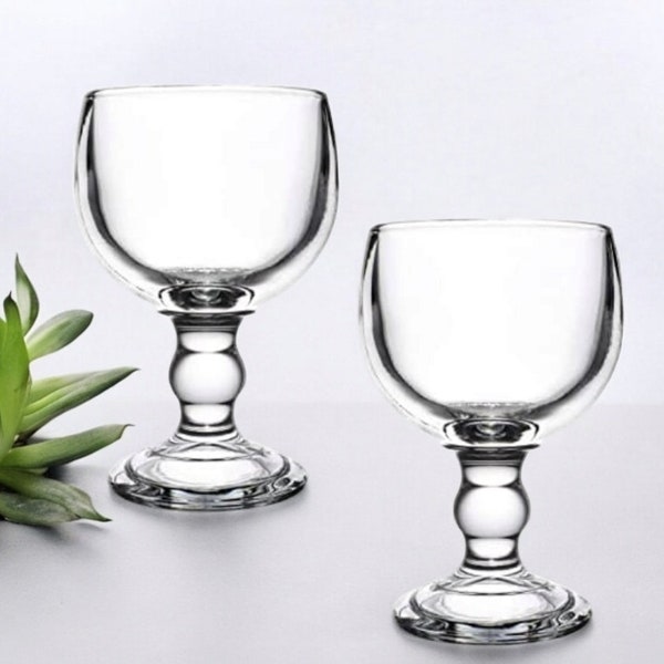 Pair of Vintage Libbey 7.25" Schooner Glass Stemmed Heavy Beer Goblets Margarita Cocktail Glasses 18 Oz Capacity