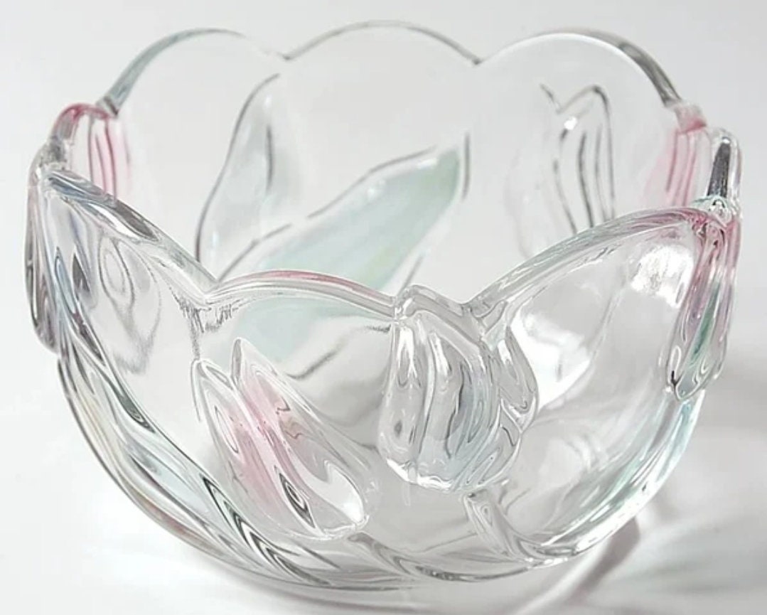 Mikasa Tivoli Tulips Glass Raised Flowers Dessert Bowl NWT Etsy