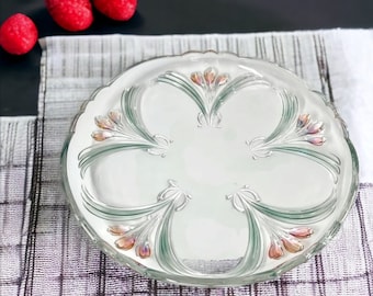 Mikasa Crystal Glass French Bouquet Round Hostess Serving Plate Platter Pink Flowers (Giftware) ~ 12.5"