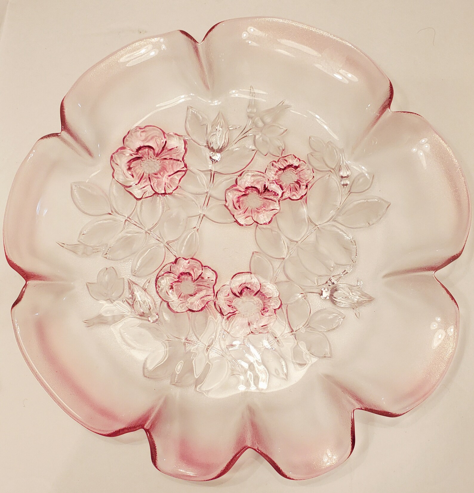 Vintage Mikasa Rosella Round Pink Roses Glass Serving Etsy