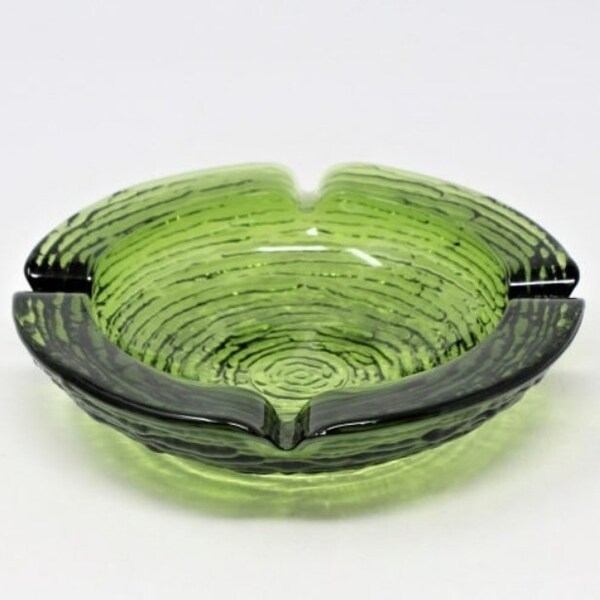 Vintage Pressed Olive Green Glass Beautiful Retro Libbey Ashtray/Candy Dish ~ Heavy Textured Green Glass 8-1/4" Square ~ 1970's