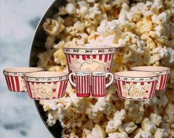 Popcorn For Four (4)) Ceramic Bowls, 7 Piece Set, Including Shakers by Tabletops Unlimited