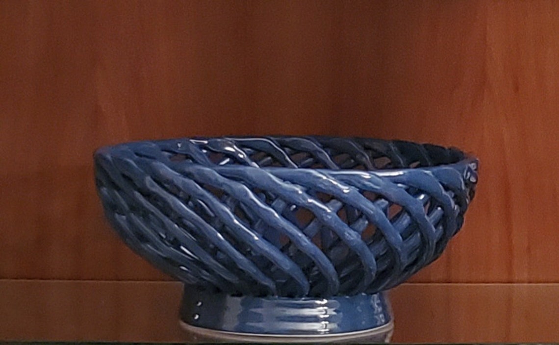 Rare Blue Porcelain Weave Woven Ceramic Decorative Fruit Bread Etsy
