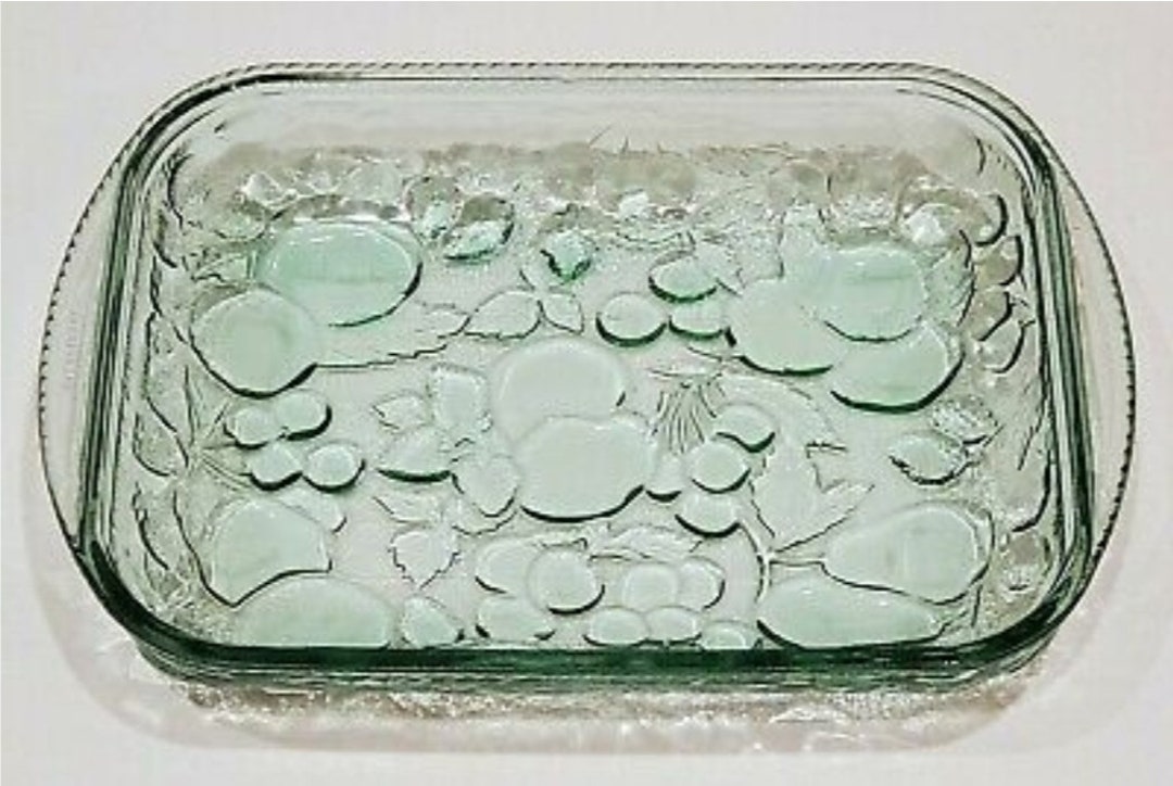 Vintage Green Libbey Glass Orchard Fruit Casserole Baking Dish 12 X 9 Ovenproof Etsy