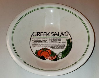 Vintage Ceramic Greek Salad Bowl with Recipe 11.5" x 2.5"