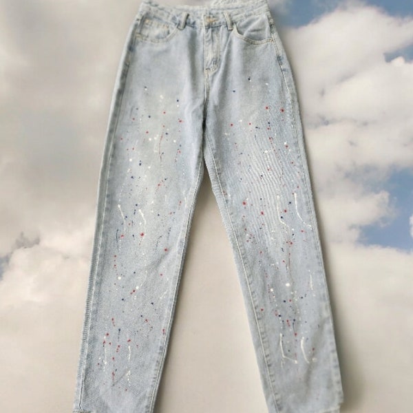Splatter Paint Jeans Etsy