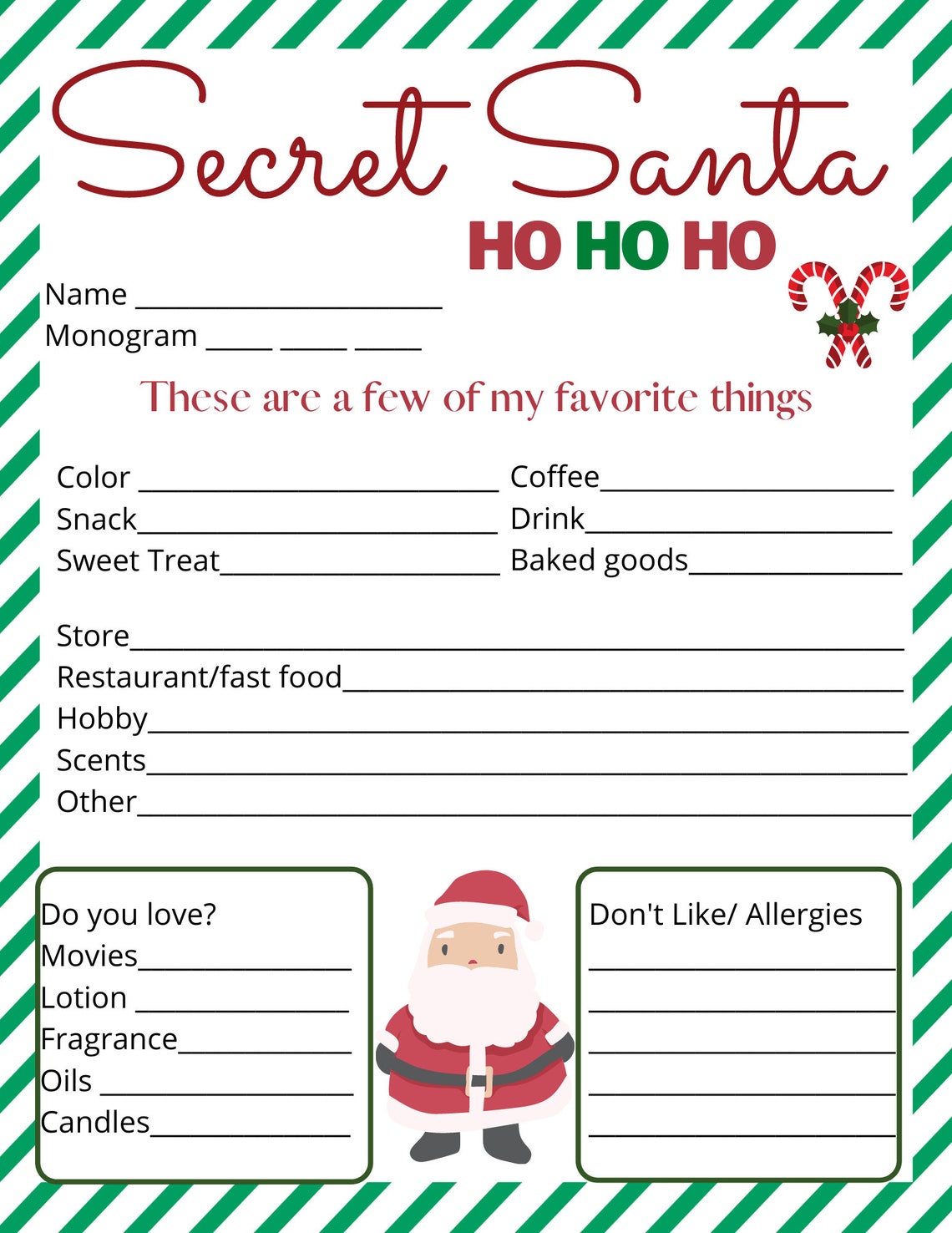 Secret Santa These Are A Few Of My Favorite Things Digital Etsy secret-santa-free-printable-forms-printable-forms-free-online