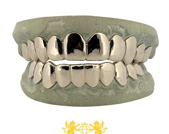 Niestandardowy zestaw nakładek na zęby Solid Grillz, góra i dół, osiem zębów, kolor złoty, srebrny, różany, czarny