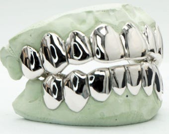 Custom Sterling Silver Grillz, Plain Style, Solid Gold Tooth Caps Deep Cut