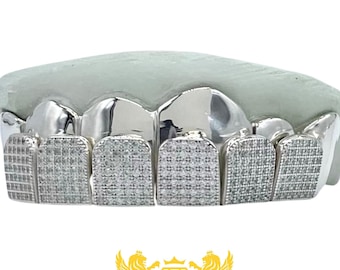 Custom Silver 925 Grillz, Honeycomb CZ Stones, Fast Turnaround & Free Impression Kit Included