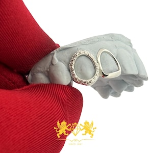 Silver Open Face Grillz, Custom 925 Sterling Silver Outline Teeth Caps, Double Window Moissanite Mouthpiece, Custom Canine Grillz
