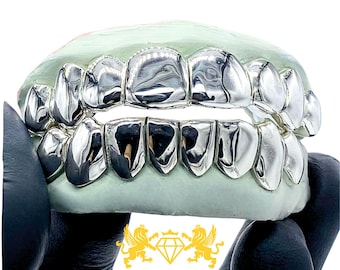 Grillz blanco personalizado: acabado en plata, oro o polvo de diamante
