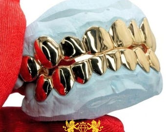 Custom Solid Gold Grillz Full Set Top and Bottom Teeth,  Handcrafted Tooth, Fast Custom Grillz Jewelry